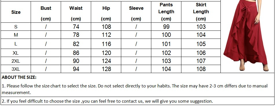Women Pants Causal Ruffle Drawstring TrouserHigh Waist Loose Dancing Outfits Palazzo Skirt