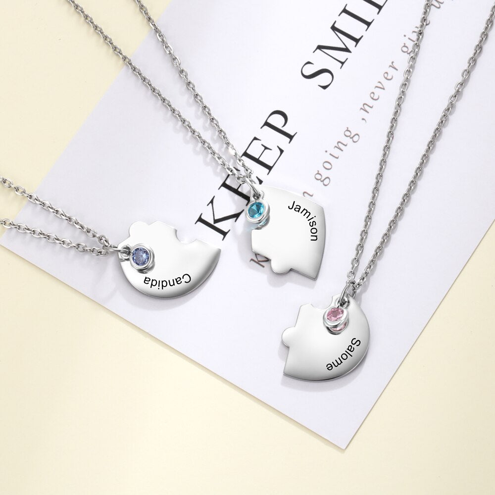 3pcs/Set Personalized Heart Birthstone Best Friend Necklace
