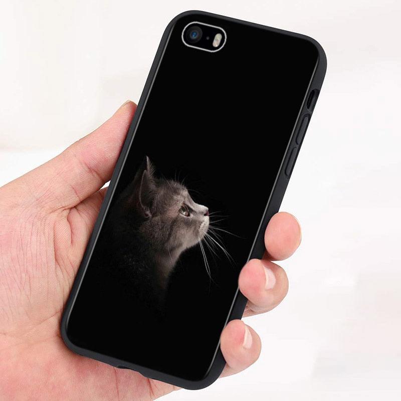 Black Big Eye Cat Cover Phone Case For iPhone 14 13 12 11 Pro Max Mini XS Max X XR Silicone Black Anti-Fingerprint Anti-Fall Clear Soft Anti-Yellow Cover Silicone Case