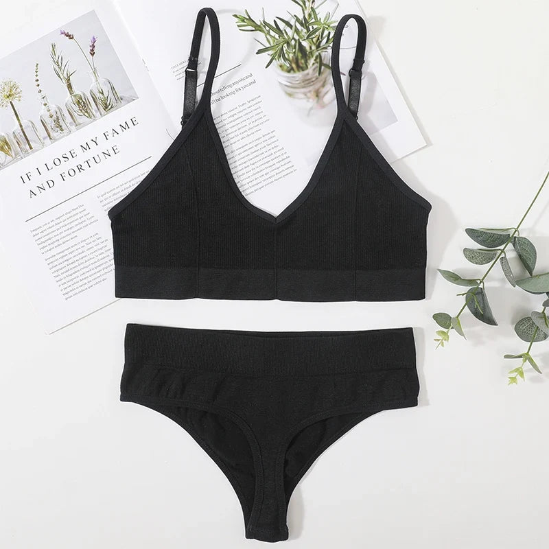 Women Seamless Bra And Panties Set Low Rise Thongs U-Shape Back Crop Top Bralette Comfort Sport Underwear Sexy Lingerie Set