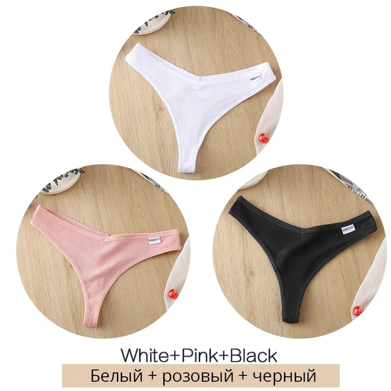 3-Piece Cotton G-String Thongs for Women – Breathable Low-Rise Panties