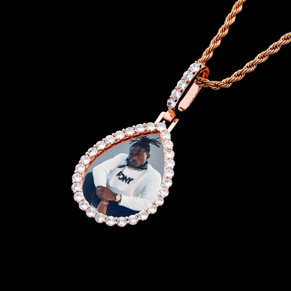 Custom Photo Pendant Drop-shaped Medal Pendant Necklace Hip Hop Jewelry