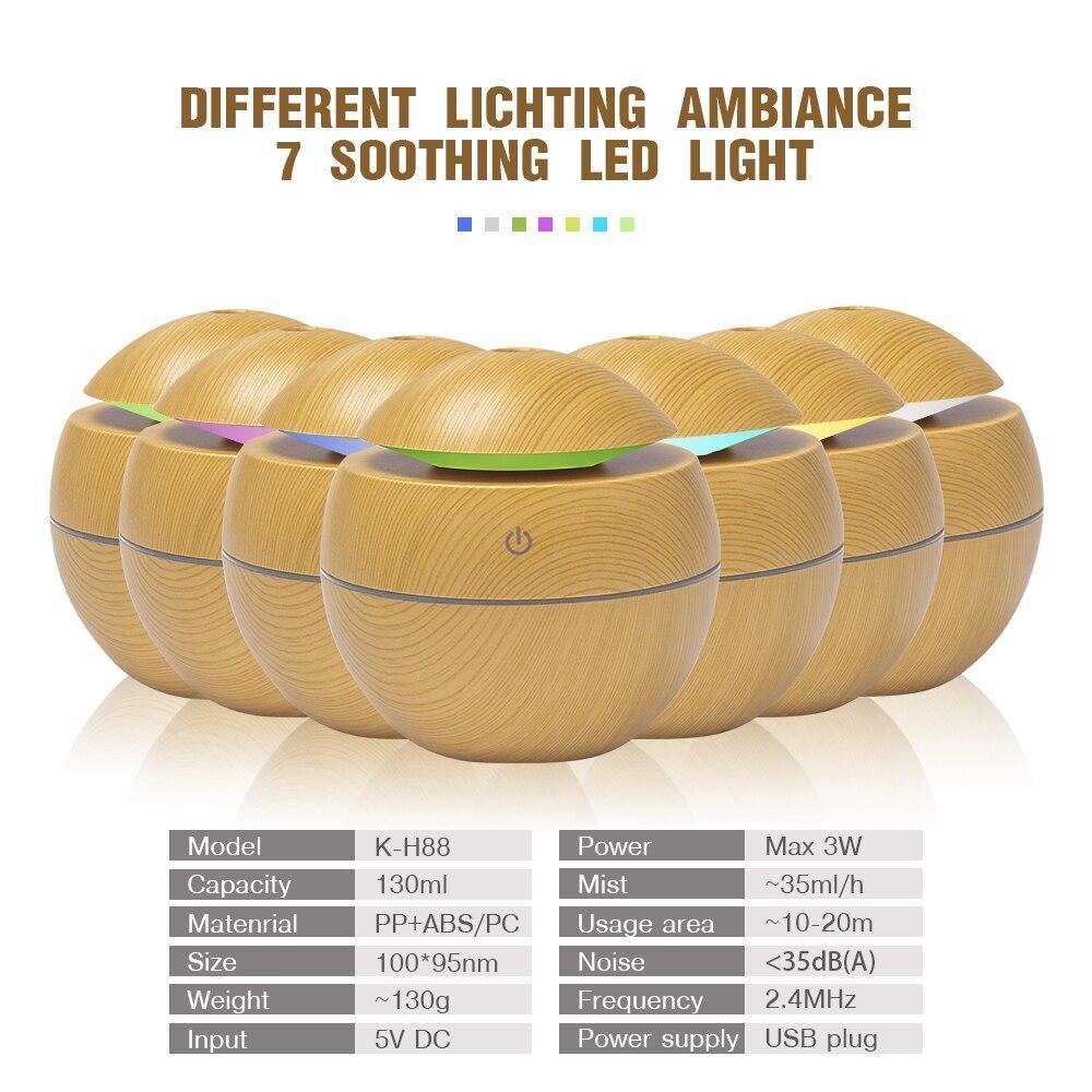 Mini Air Humidifier Ultrasonic USB Aroma Wood Grain LED Night Light Electric Essential Oil Diffuser Aromatherapy Home