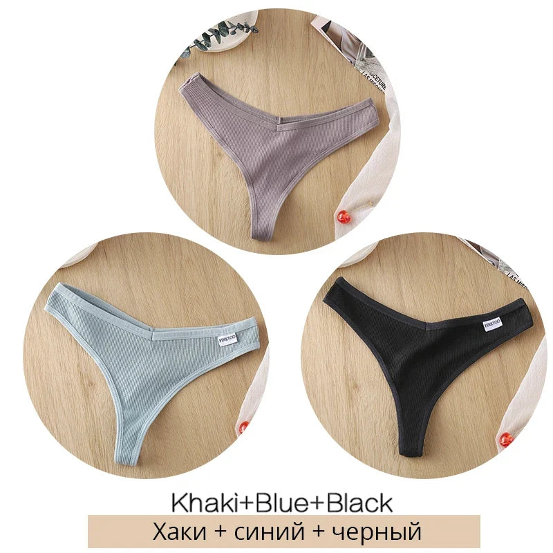3-Piece Cotton G-String Thongs for Women – Breathable Low-Rise Panties