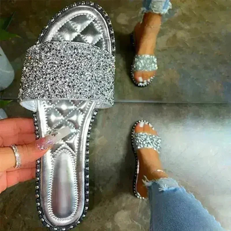 Crystal Women Slippers Bling Bling Flats Female Beach Shoes Summer