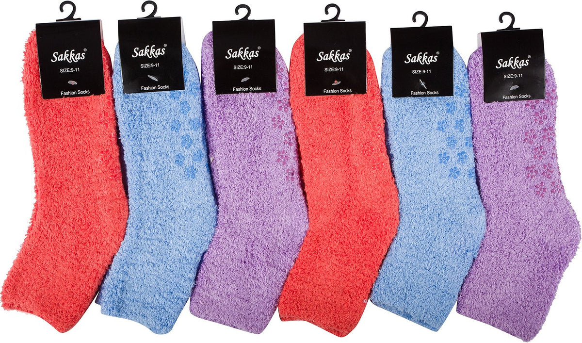 Sakkas Super Soft Anti-Slip Fuzzy Ankle Socks Value Assorted 6-Pack