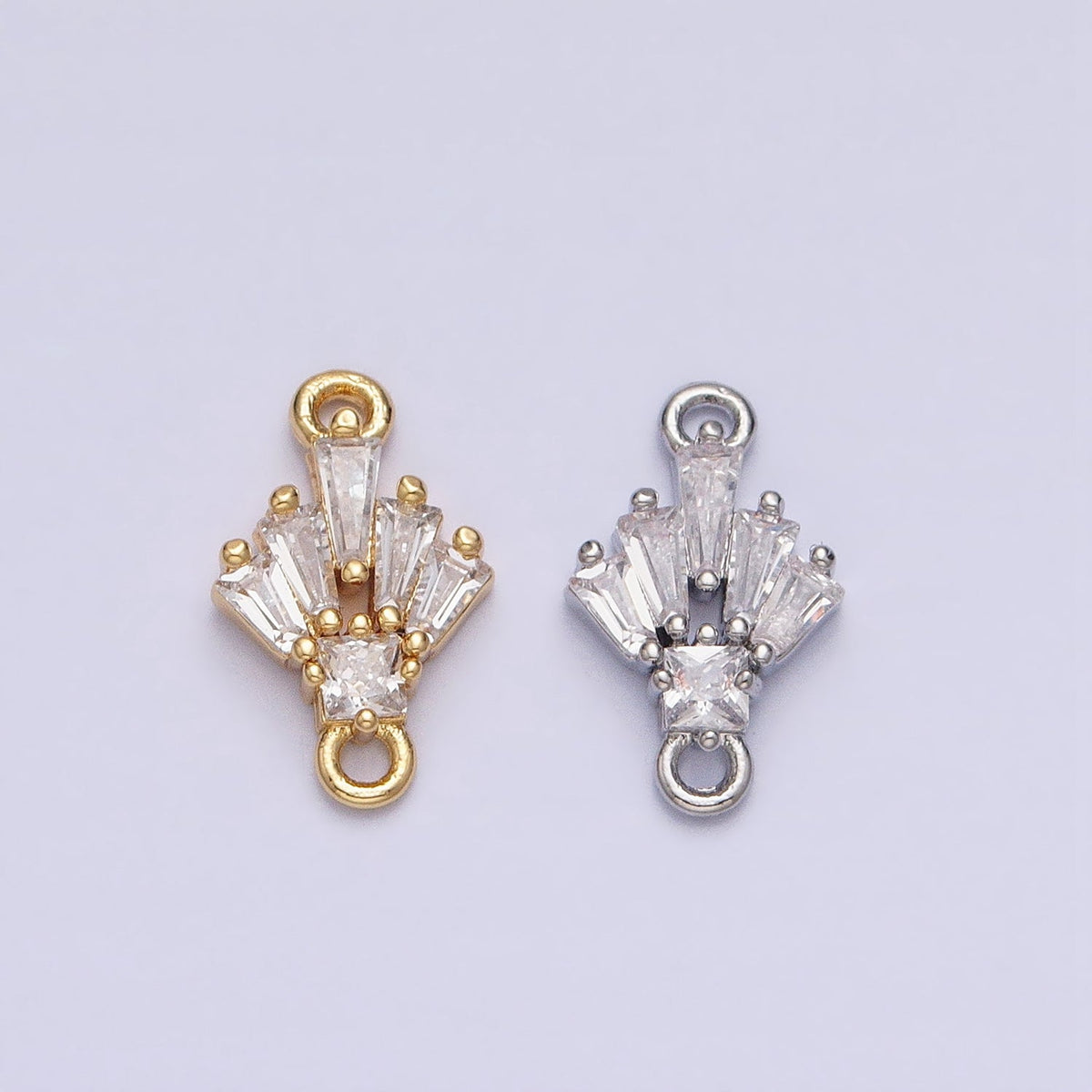18K Gold Filled Clear CZ Multiple Baguette Round Mini Connector in Gold & Silver | Y841