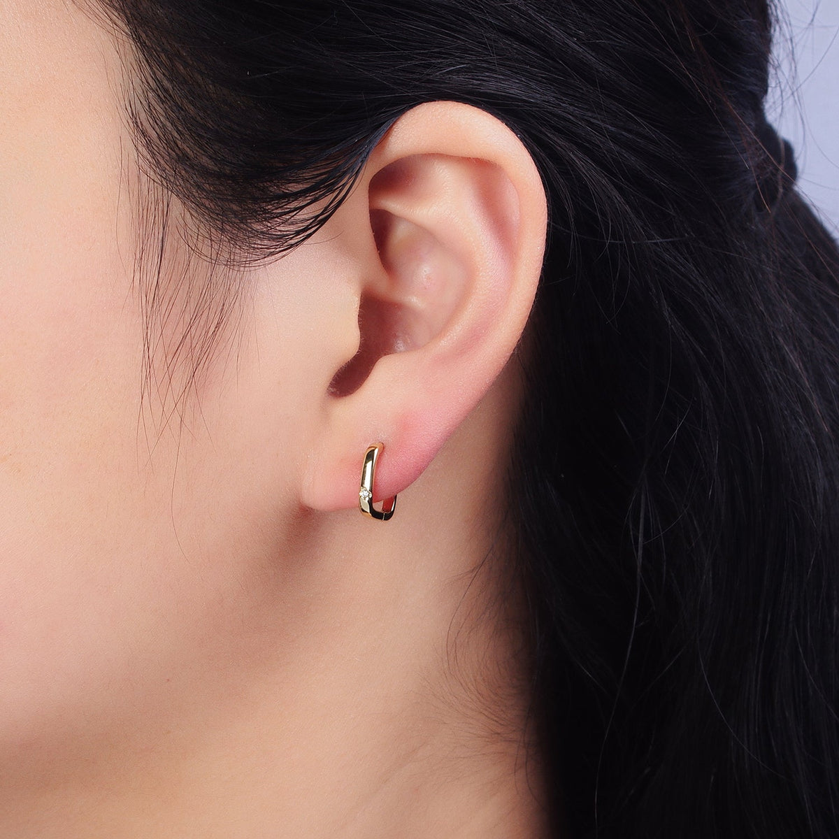 14K Gold Filled Clear CZ Boxy Square Hoop Earrings | AB241