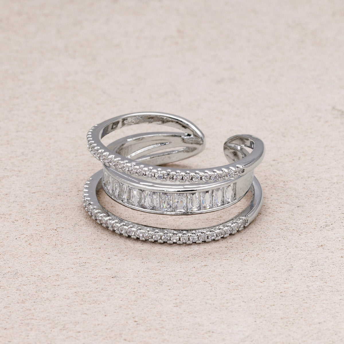 Triple Banded CZ Baguette Micro Pave Adjustable Rings-240 Rings-241