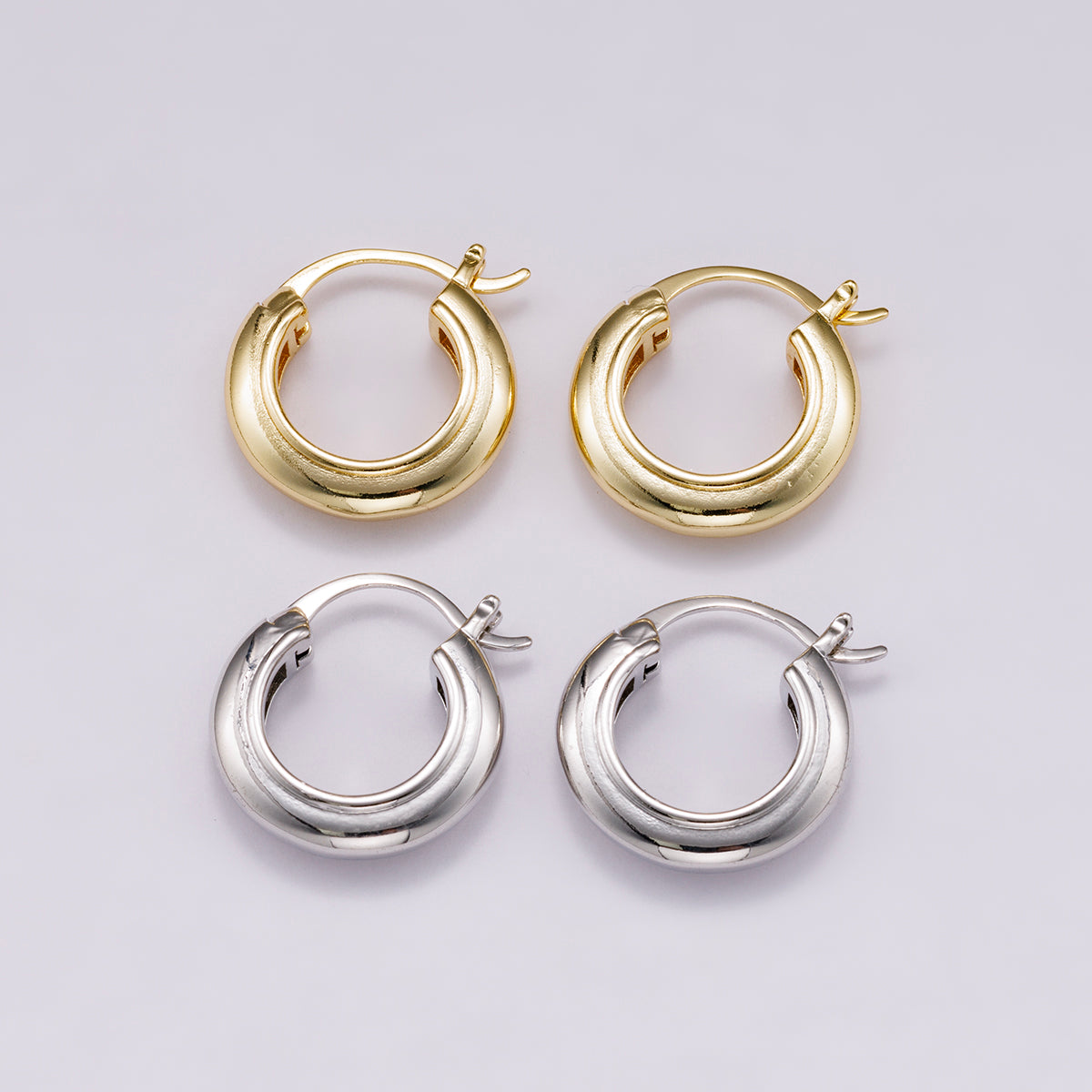 14K Gold Filled 23mm Minimalist Lined Dome Latch Hoop Earrings in Gold & Silver | Earrings-00318 Earrings-00319