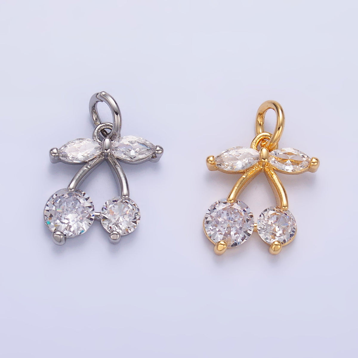 24K Gold Filled 12.5mm Clear CZ Cherry Fruit Charm in Gold & Silver | W807
