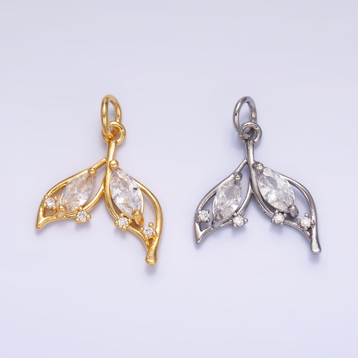 24K Gold Filled 18mm Marquise CZ Tail Sea Charm in Gold & Silver | W804