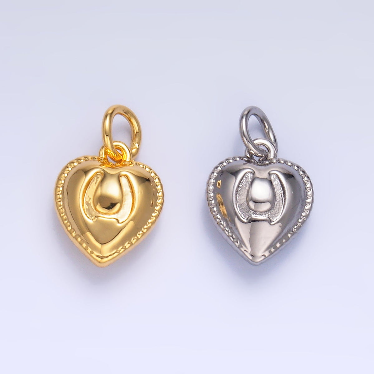 24K Gold Filled 11.5mm Horseshoe Heart Puffy Charm in Gold & Silver | W826