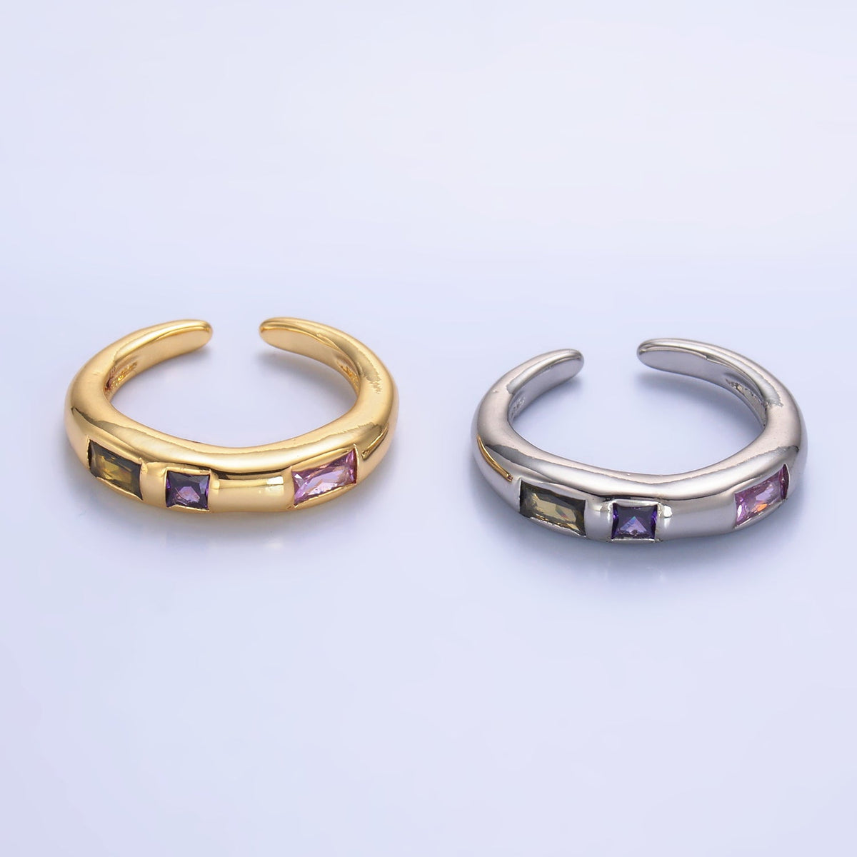 24K Gold Filled Multicolor Baguette Linear CZ Ring in Gold & Silver | O750 O742