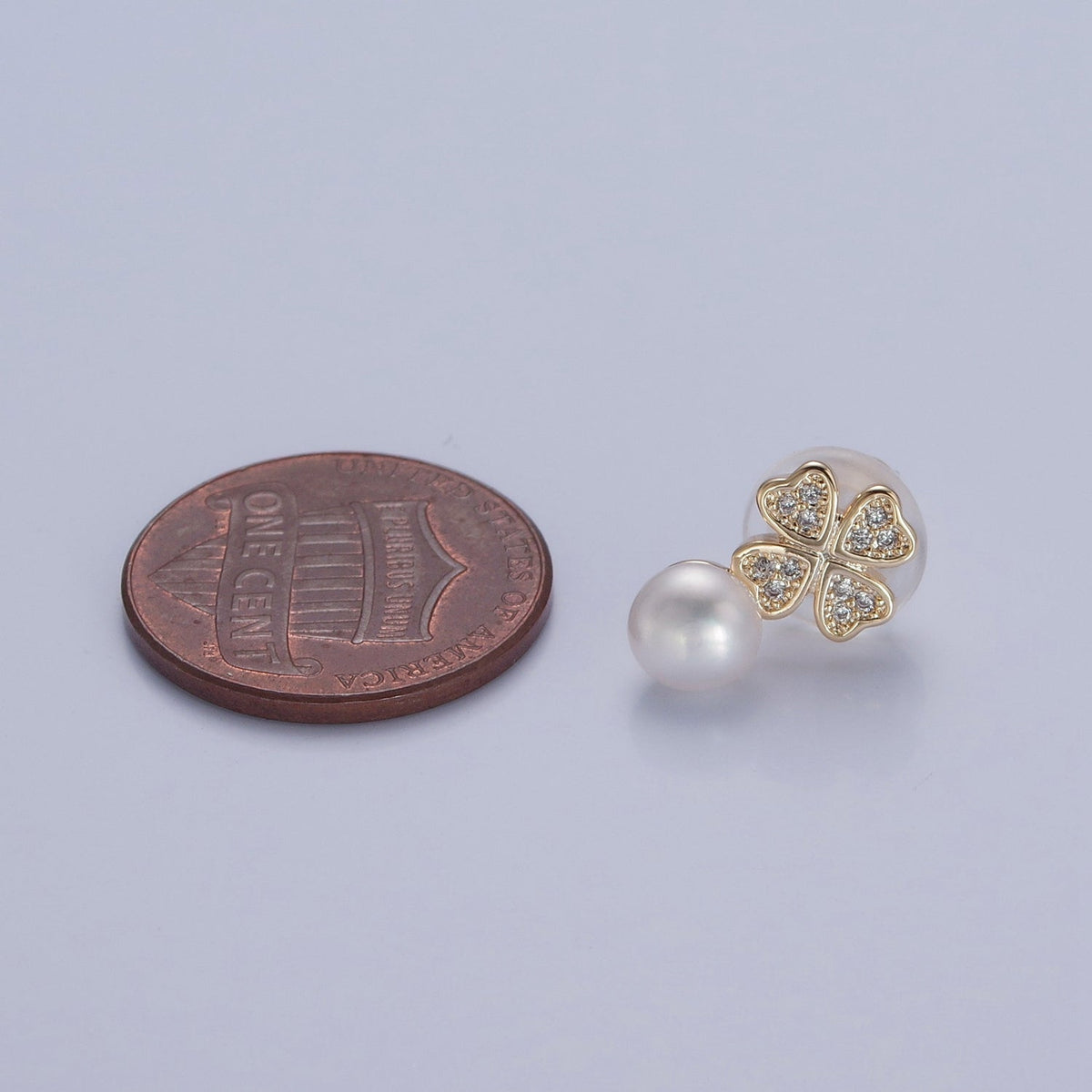 Gold White, Purple, Pink Shell Pearl Micro Paved CZ Clover Stud Earrings | V379 - V381
