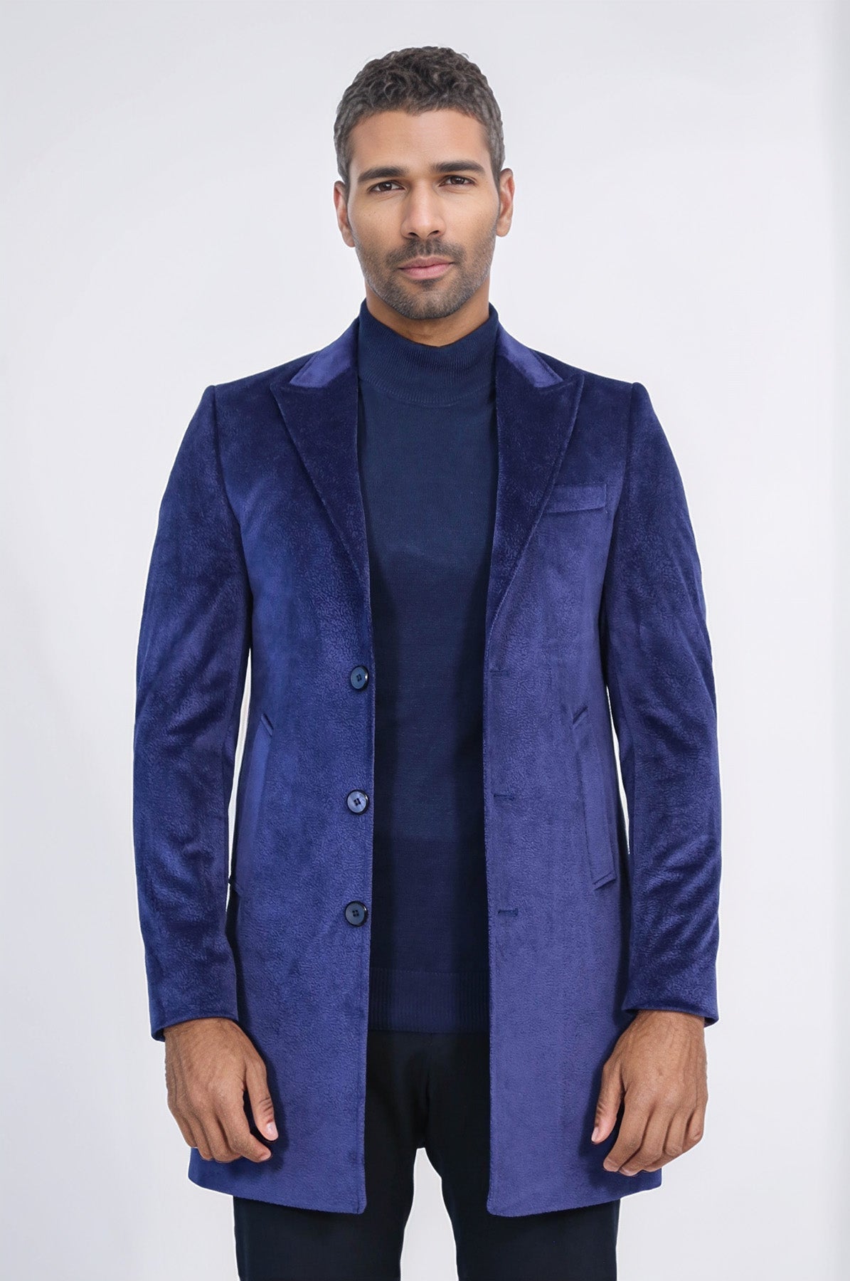 Peak Lapel Blue Men Coat - Wessi