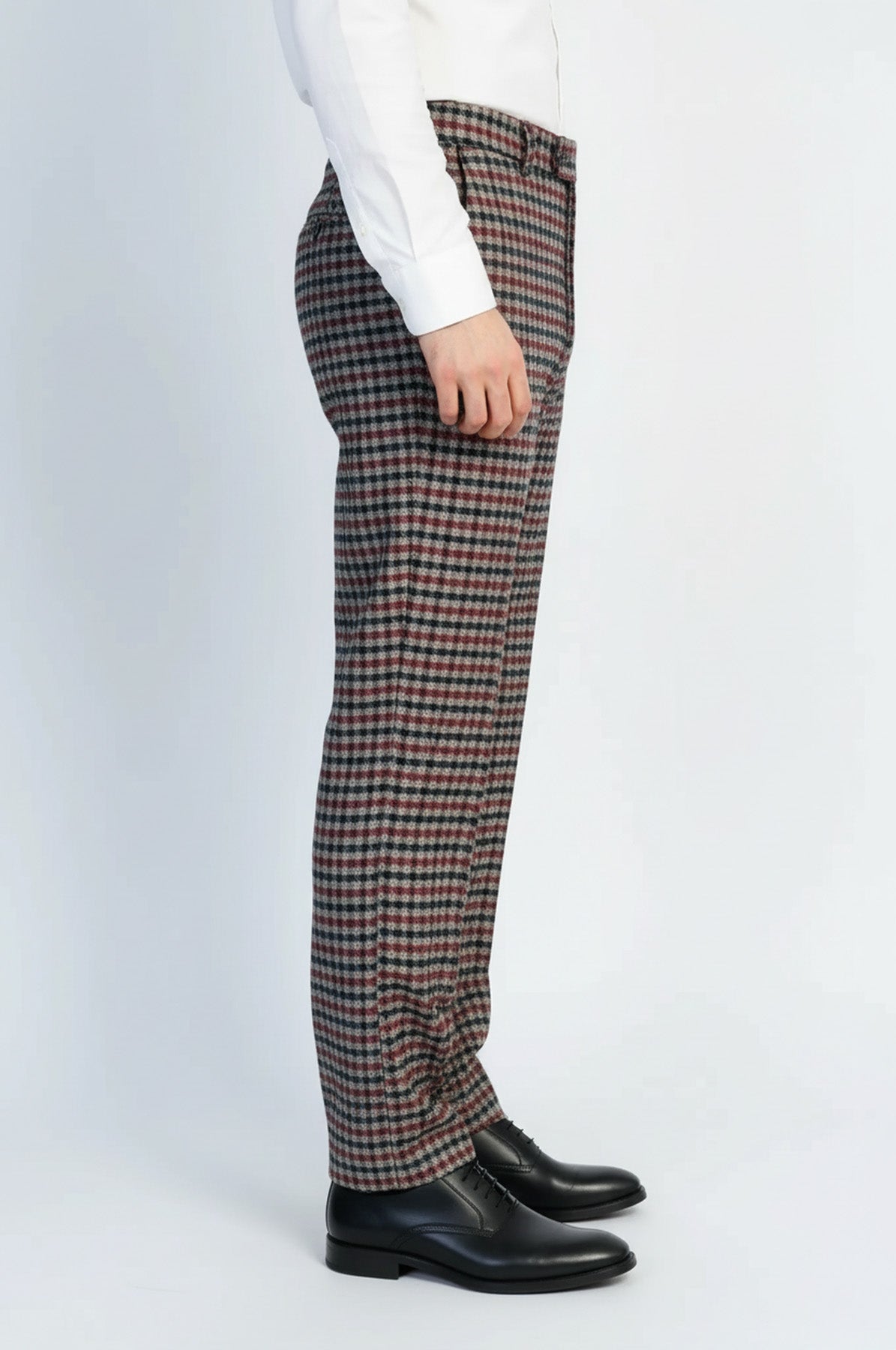 Navy Burgundy Checkered Fabric Trousers – Wessi