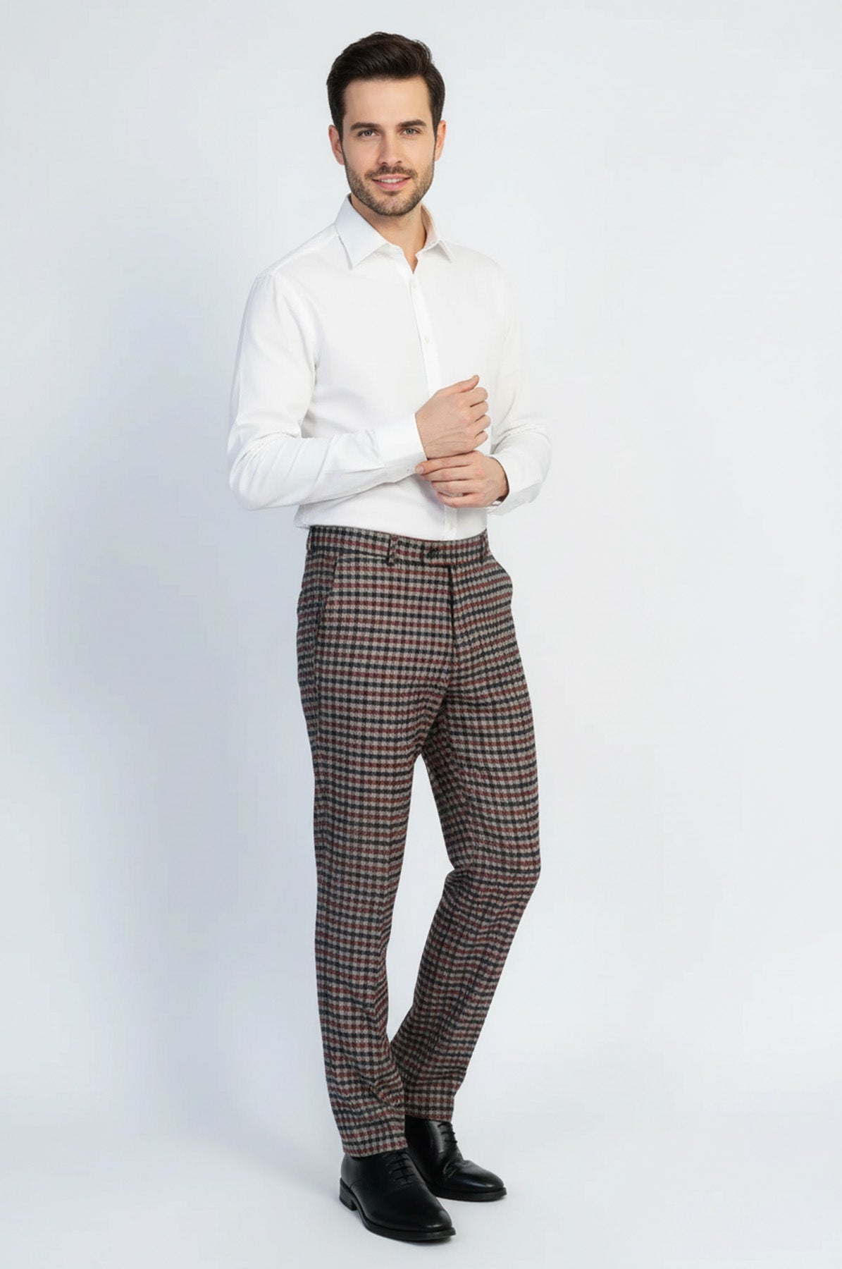 Navy Burgundy Checkered Fabric Trousers – Wessi