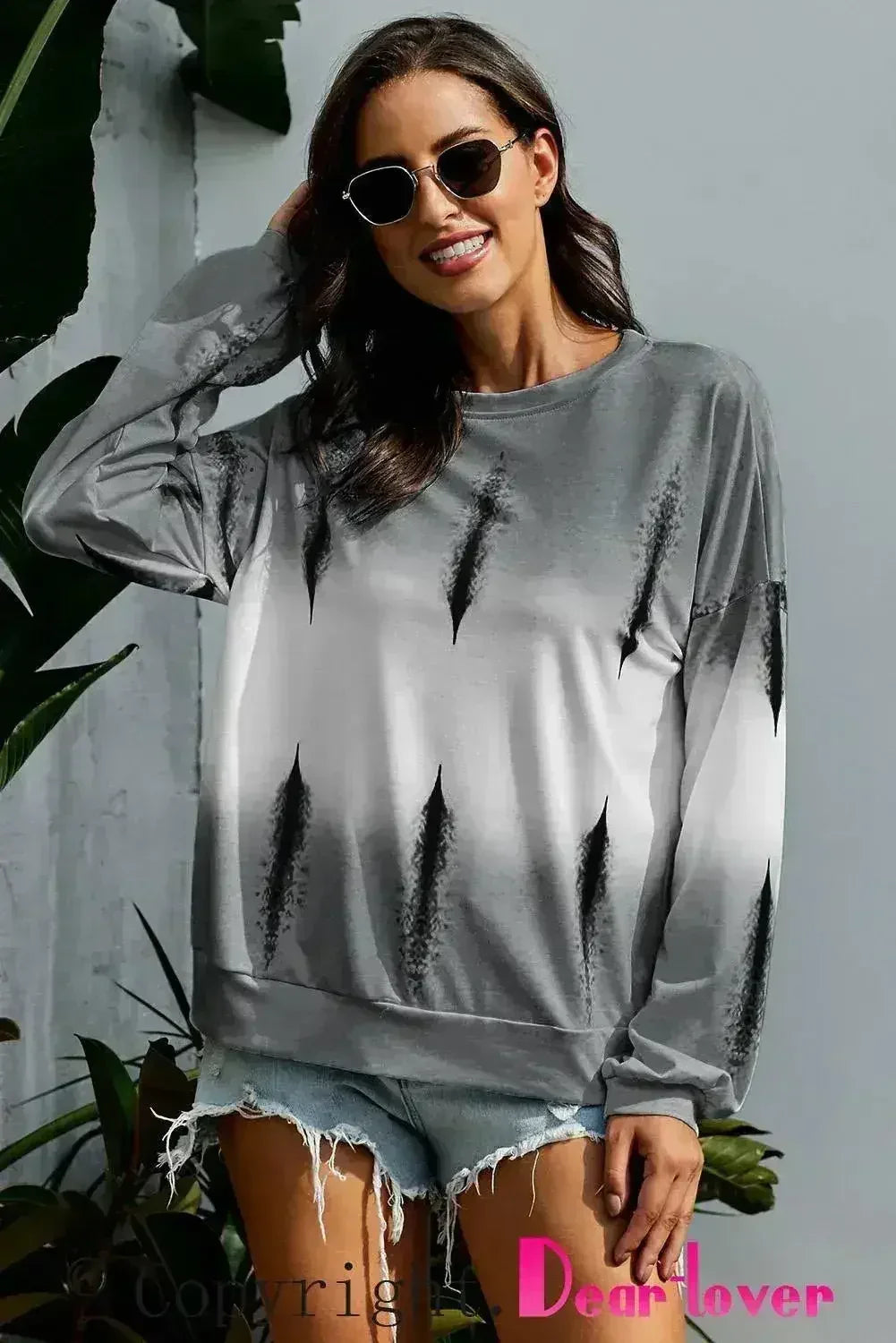 Light Gray Color Block Tie Dye Pullover Sweatshirt