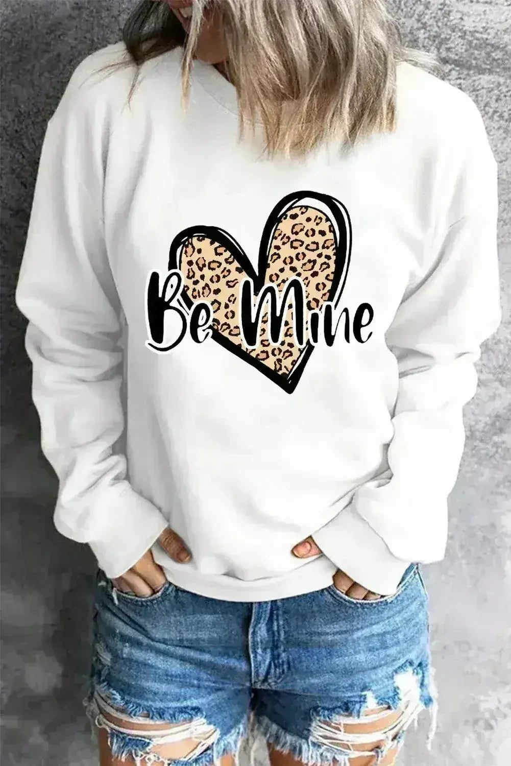 Be Mine Leopard Heart Print Sweatshirt