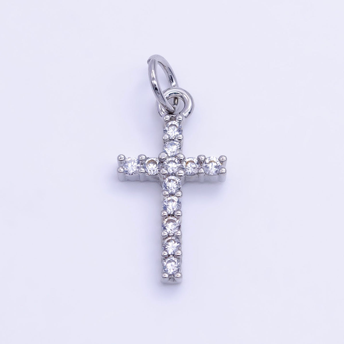 Dainty Cross Charm Pendant 14k Gold Filled CZ Micro Pave Small Silver Cross Charm Religious Jewelry Making Necklace Cubic Zirconia 24x11.5mm M-367