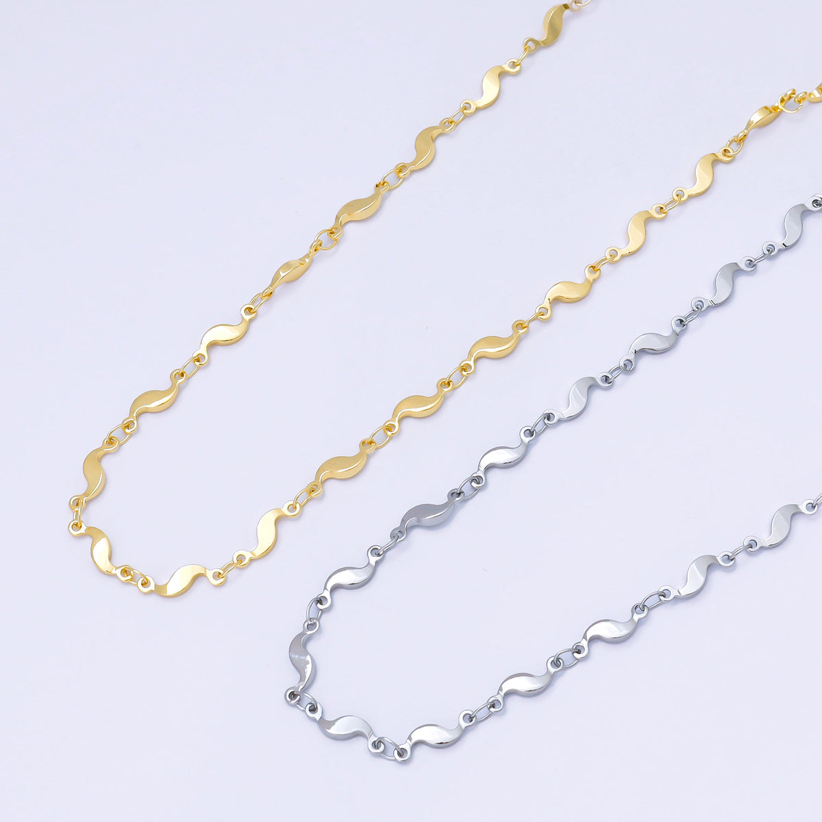 24K Gold Filled 3.5mm Geometric Curved Link Unfinished Chain by Yard in Gold & Silver | Roll-2011 Roll-2012