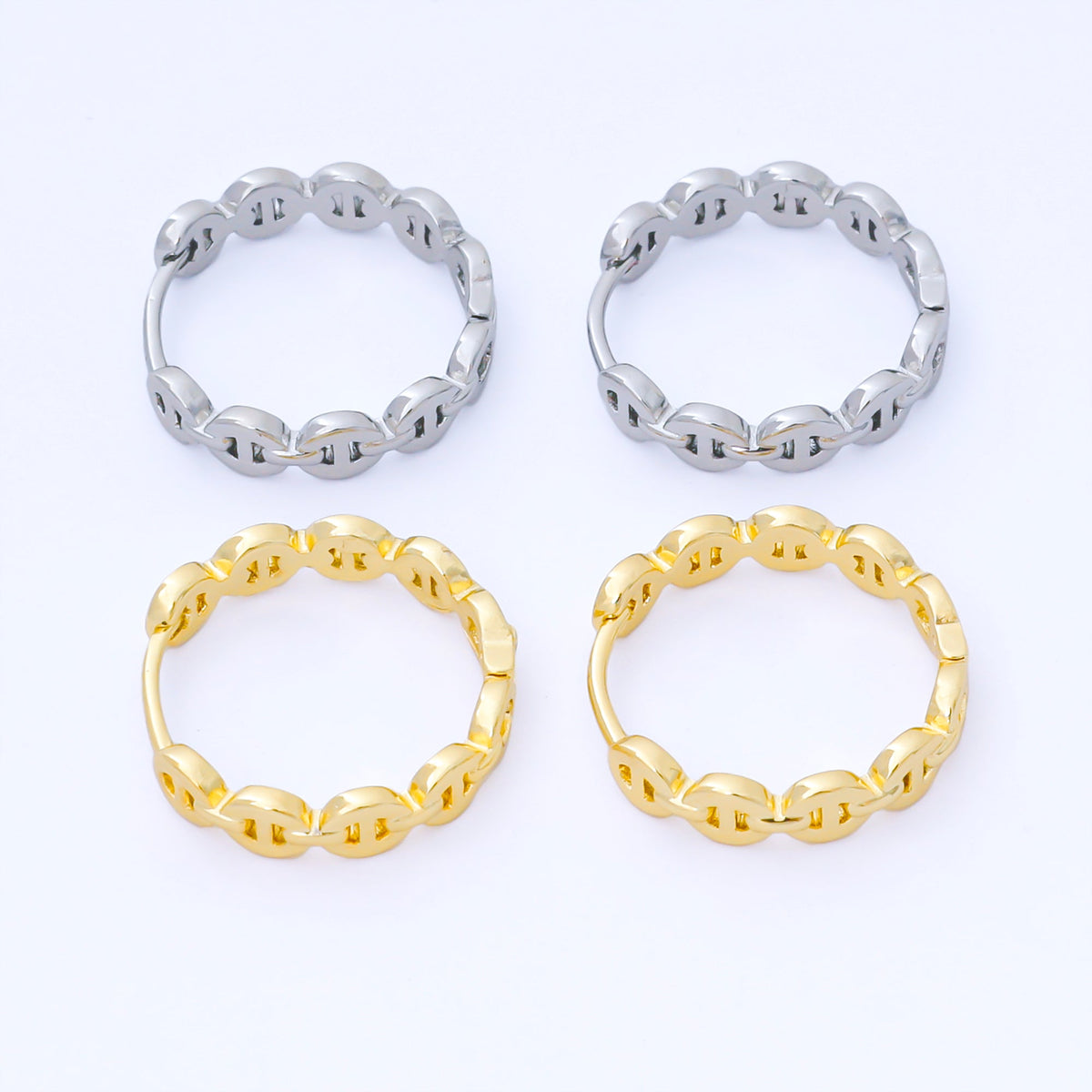 24K Gold Filled 20mm Mariner Chain Link Hoops Earrings in Gold & Silver | AB1613 AB1614