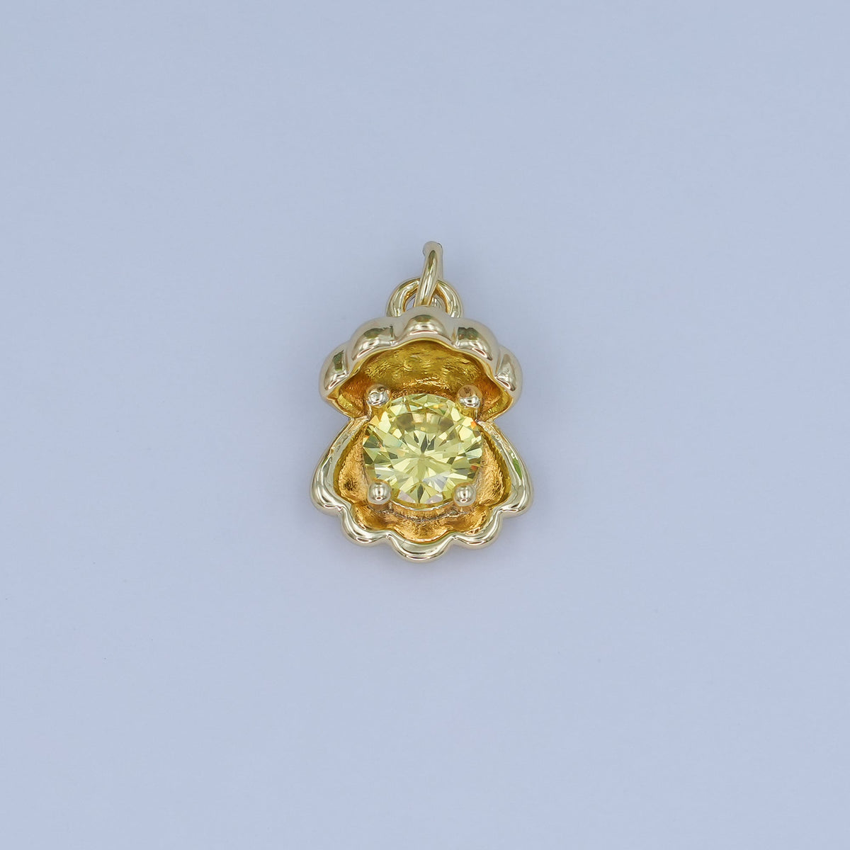 24K Gold Filled 14.5mm CZ Sea Shell Clam 3D Multidimensional Charm | N033