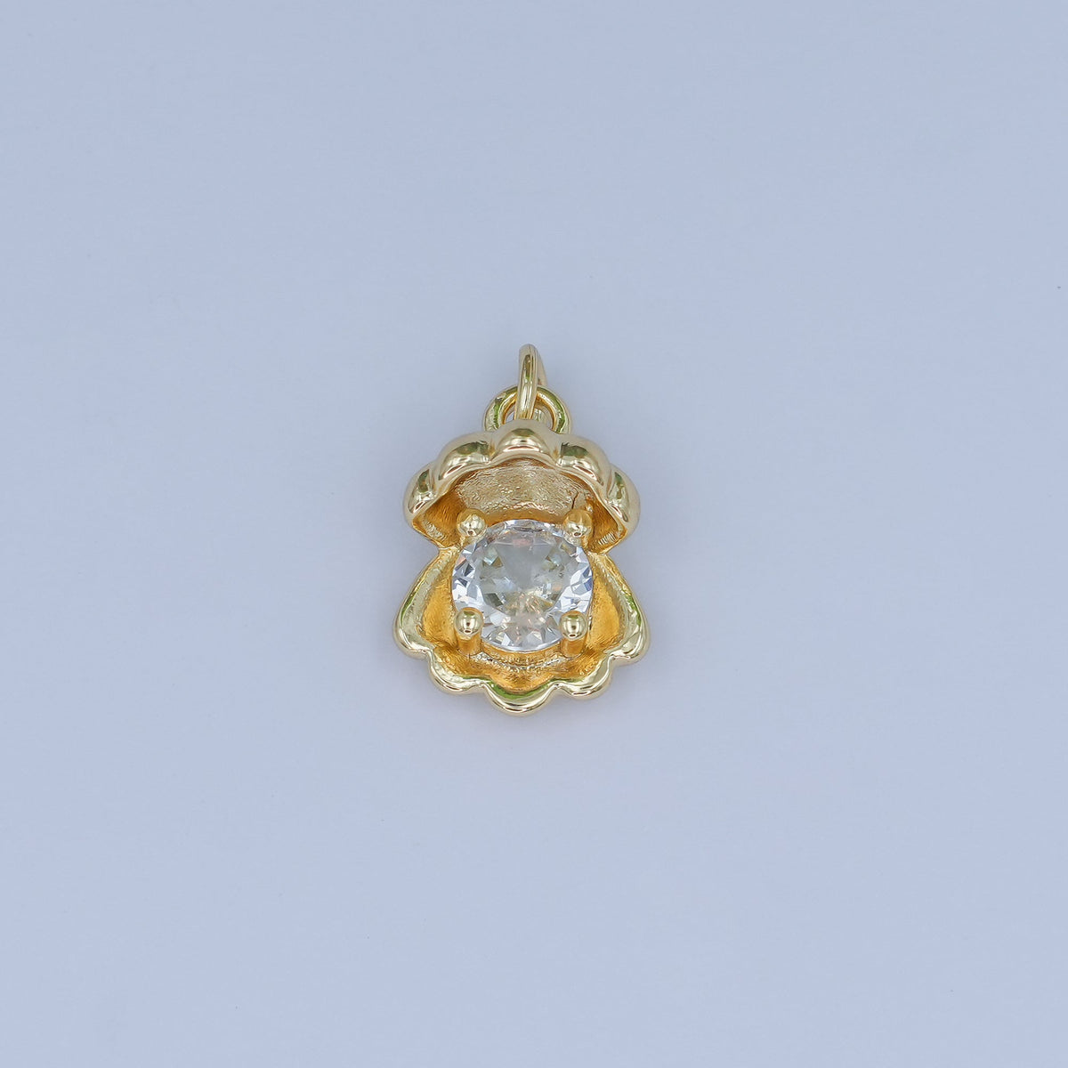 24K Gold Filled 14.5mm CZ Sea Shell Clam 3D Multidimensional Charm | N033