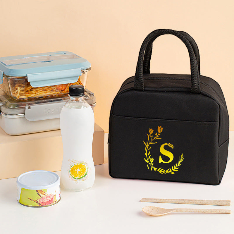 Letter pattern printed thermal insulation bag, lunch box bag, tote aluminum foil ice bag, lunch storage picnic bag, fresh-keeping bag