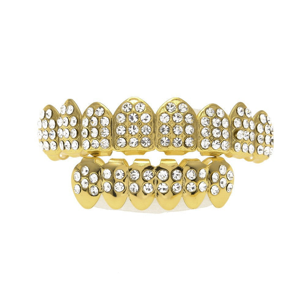 Hip-hop diamond-encrusted and gold-plated teeth grillz