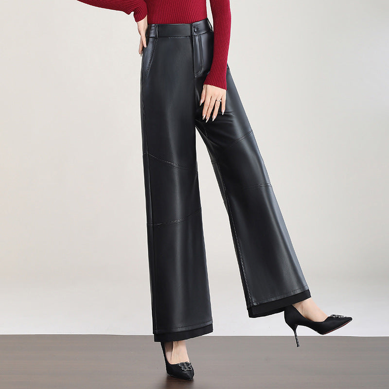 High-Waist Faux Leather Wide Leg Pants