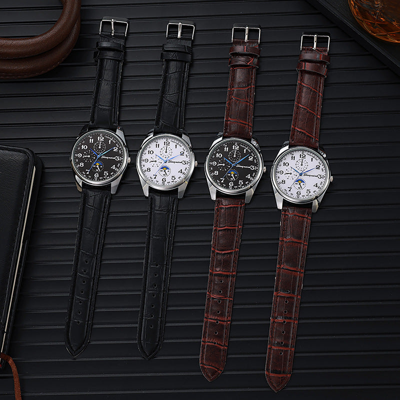 Leather strap quartz business watches