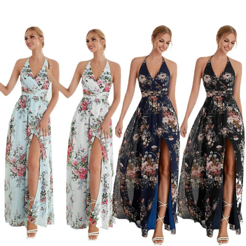 Halter Neck Open-Back Chiffon Dress