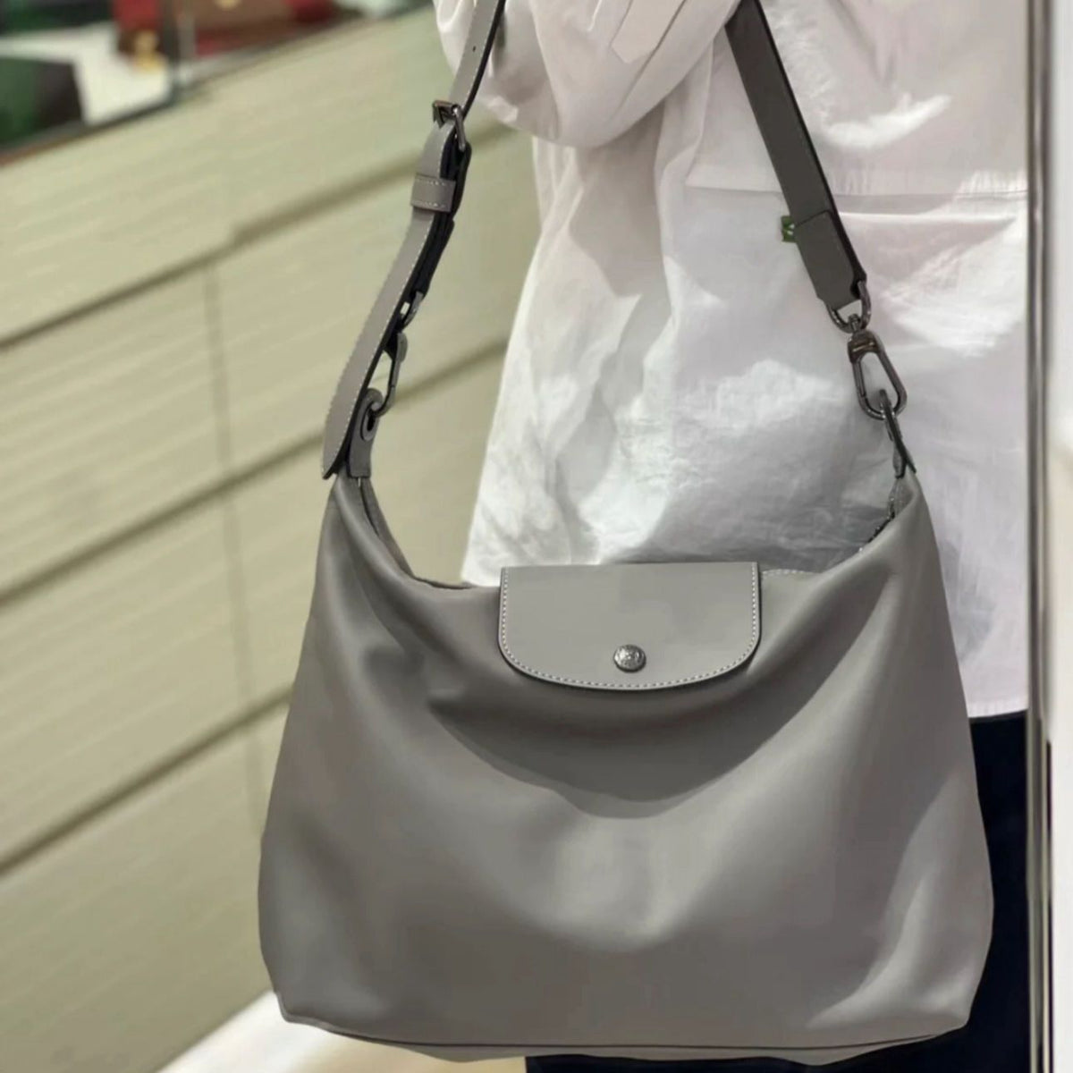 Hobo shoulder bag, boho grey women&