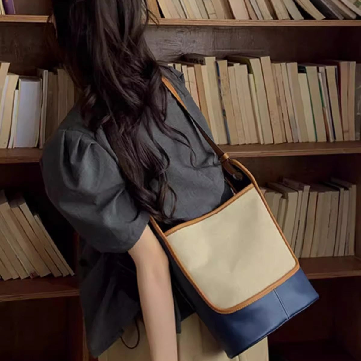 Stylish Denim Blue Canvas Bucket Bag - Women&
