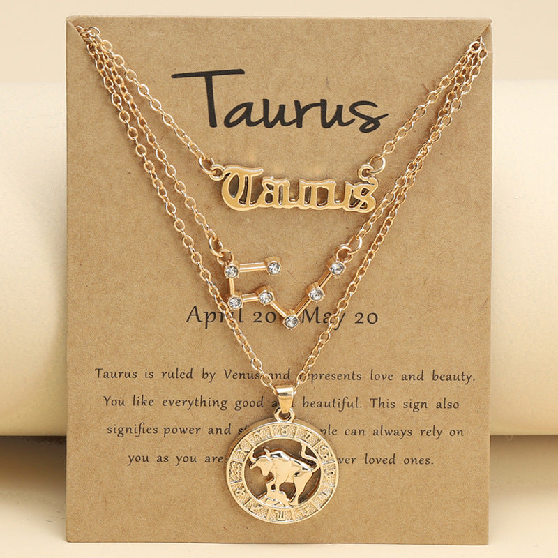 Zodiac Necklace Vintage English Star Image Pendant Three Piece Jewelry Set