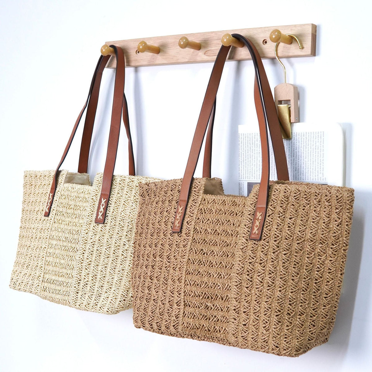 Patchwork Woven Shoulder Bag – Oversized Beach Vacation Tote, Women&