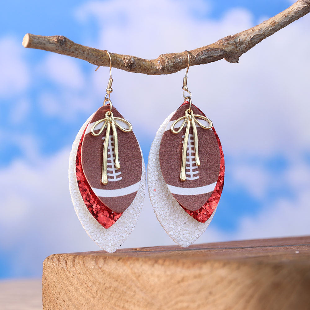 Sports Team Faux Leather Earrings - Volleyball, Basketball, Football, Baseball Geometric Drop Dangle Earrings