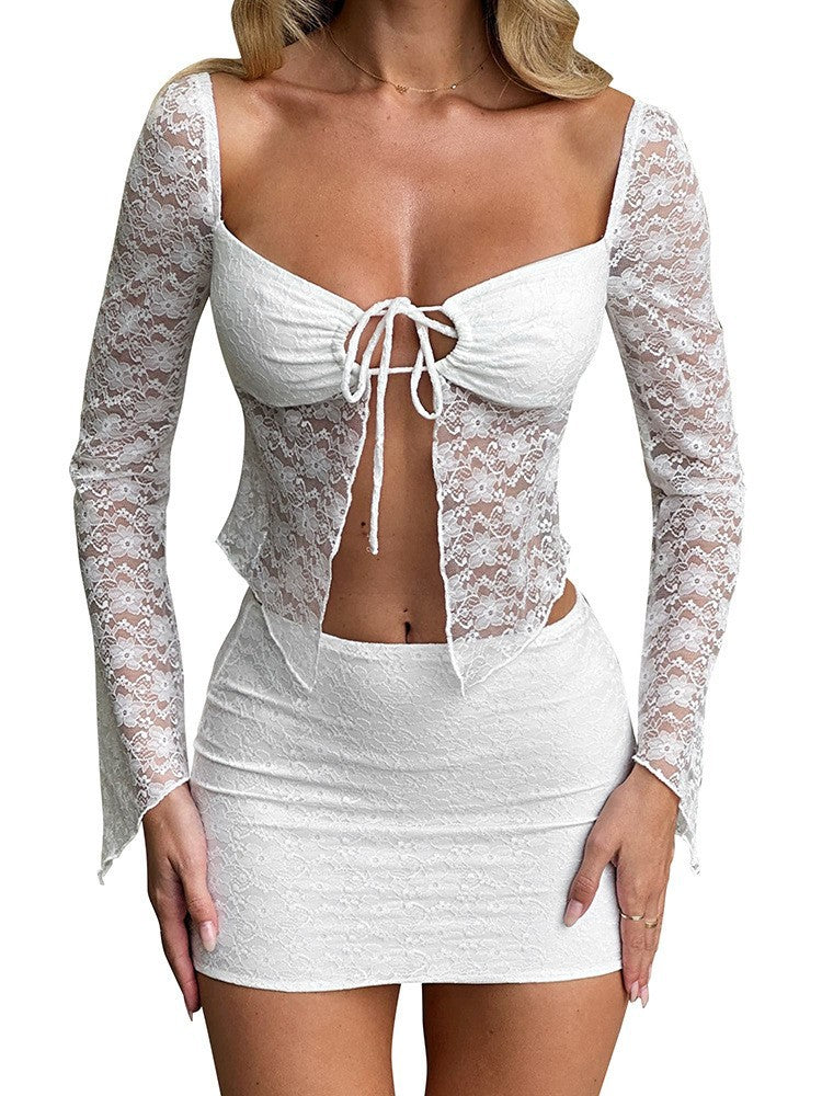 Drawstring Lace Sheath Skirt Outfit
