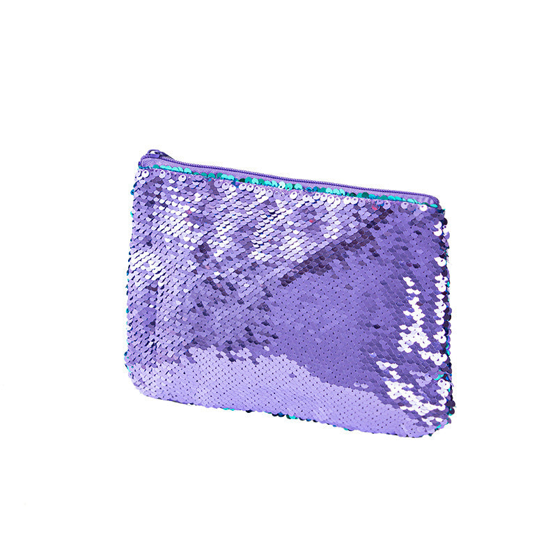 Mermaid sequined pencil case, two-color stationery storage bag, portable cosmetics change purse, small purse