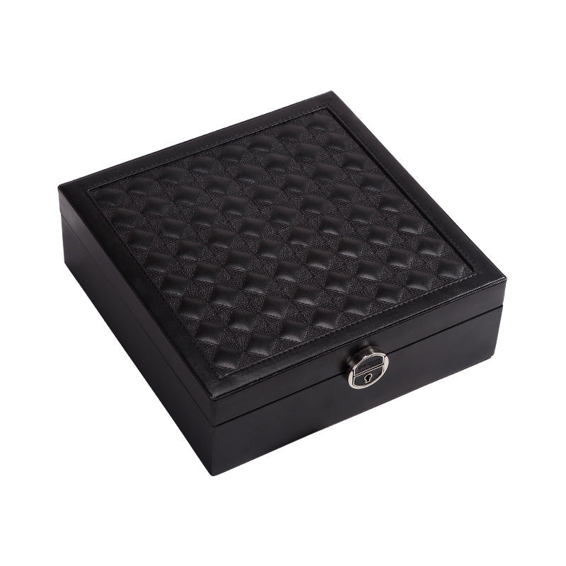 PU leather lockable mirror three-layer single-layer jewelry box
