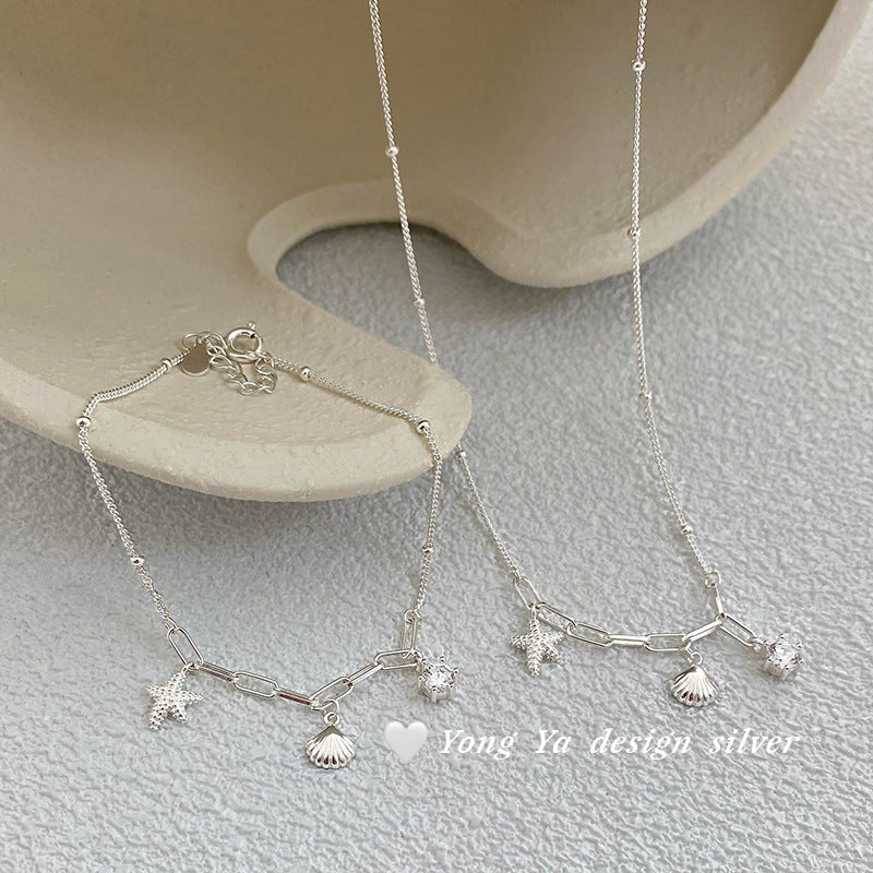 S925 sterling silver shell starfish necklace