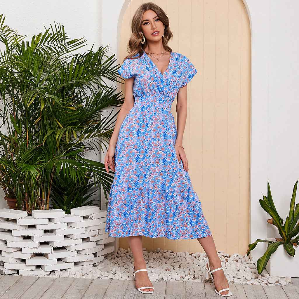 Women Summer Chiffon Floral Print Long Dress