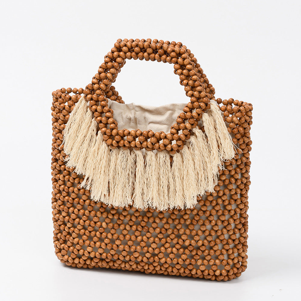 Beach Vacation Wooden Bead Bag – Handwoven Women&