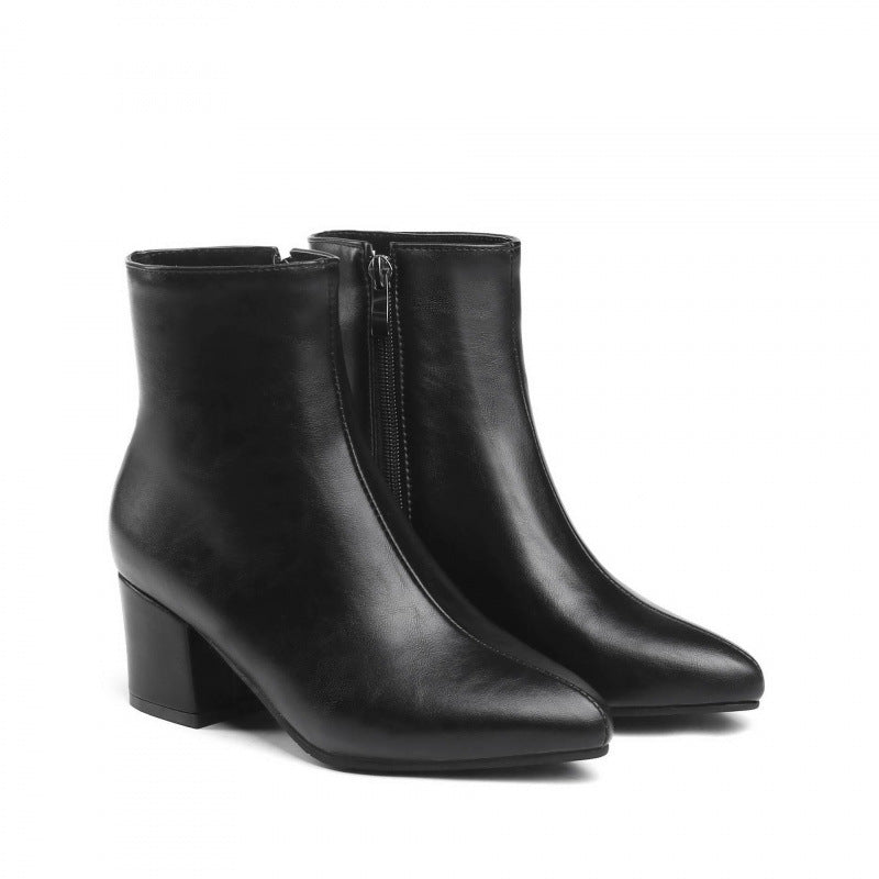 Chunky Heel Ankle Boots with Zipper