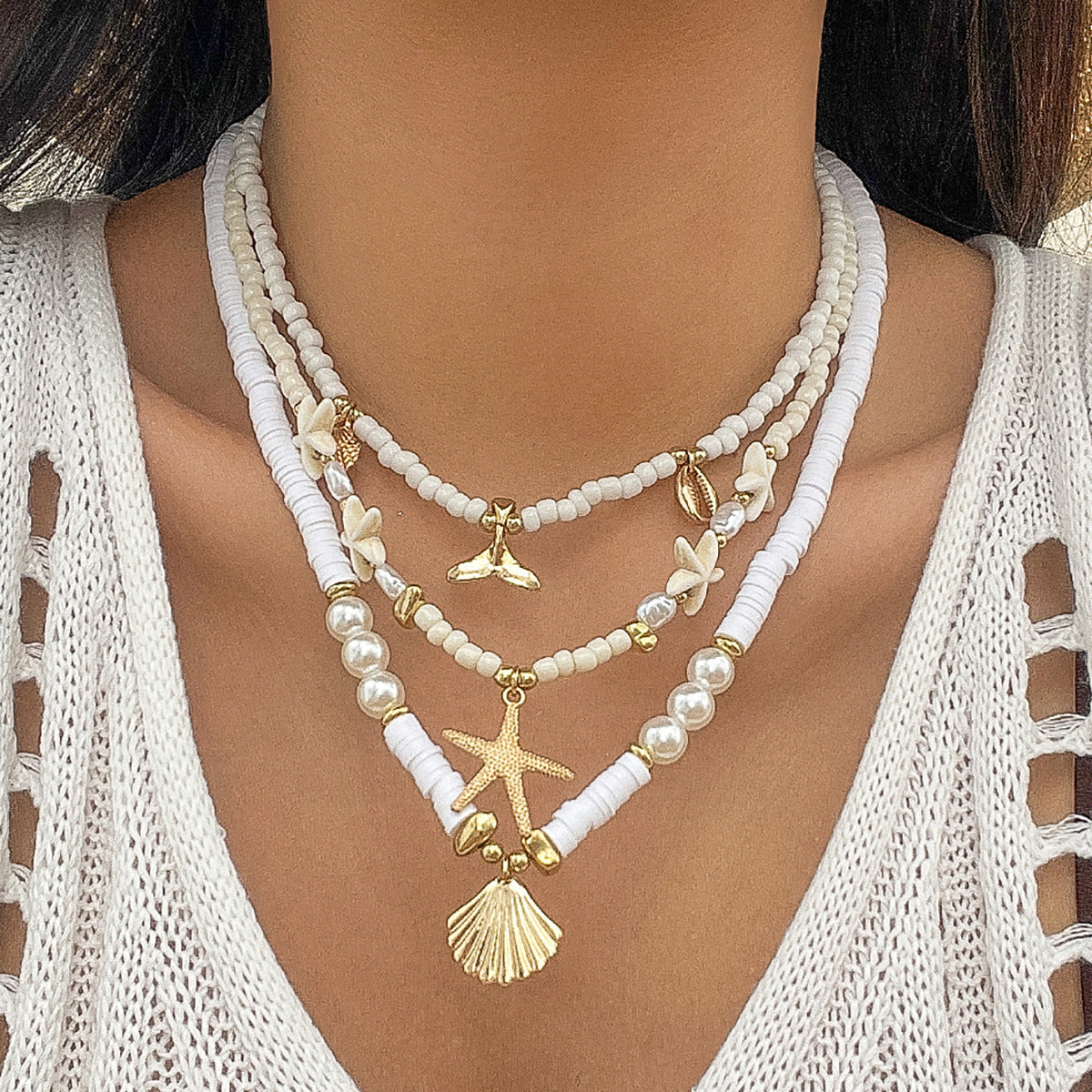 starfish necklace shell rice bead gravel necklace