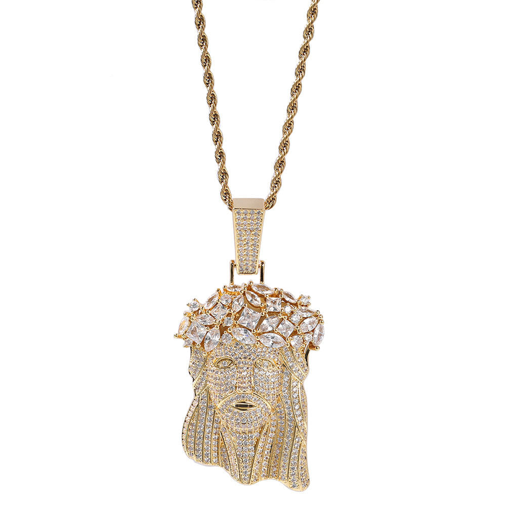 Hip Hop Iced Out CZ Jesus Piece Pendant Necklace