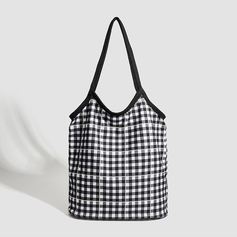 Design vintage canvas hobo bag, plaid tote bag versatile, large capacity commuter versatile shoulder bag