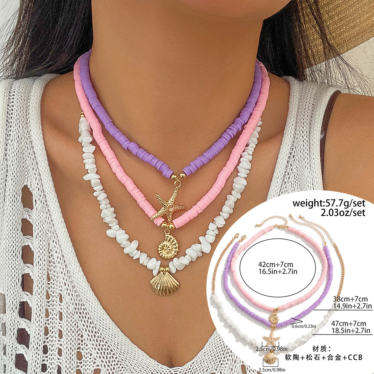 starfish necklace shell rice bead gravel necklace